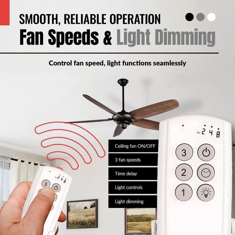 Anderic Ceiling Fan Remote Control Kit Universal for 3-Speed Fans with Fan Timer and Light Control 3-Speeds, Compact Receiver 63T-AC83T-KIT - Image 5